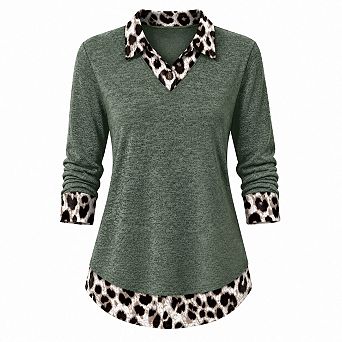 Womens 2 pc Polo Shirt Long Sleeve Tunic Top Faux Layered