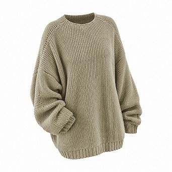 Womens Oversized Batwing Sleeve Mock Neck Chunky Knit Pullover Sweater