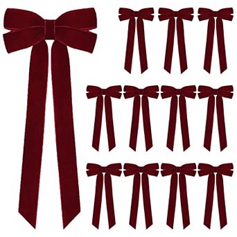 12 pc Velvet Ribbon Bows Christmas Tree Decorations,5 in x 10 in Xmas Ornaments for Tree Home Party
