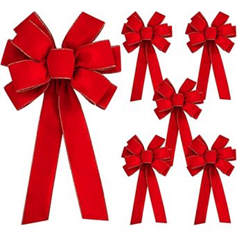 6 pc Large Christmas Bow - Tree Topper Ornament Bow for Christmas Home Wreath Tree Decoration