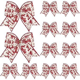 12 pc 6.3 in Santa Christmas Vintage French Bow,Wreath Garland Xmas Tree Ornaments,Home Decor