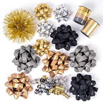 14 Pack Mult Style Metallic Gift Bows and Ribbons Set