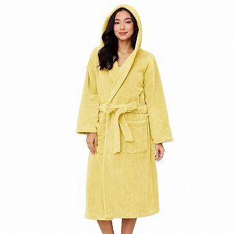 Hooded Women's Quick Dry Soft Long Microfiber Fleece Bathrobe with Pockets