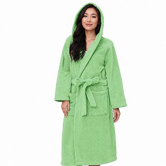 Hooded Women's Quick Dry Soft Long Microfiber Fleece Bathrobe with Pockets