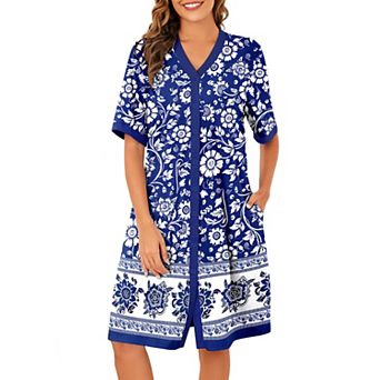 Women Cotton Button Front Long Nightgown With Pockets V Neck Lounge Dress