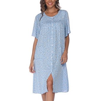 Womens Cotton Blend Button Down House Dresses With Pockets Floral Print