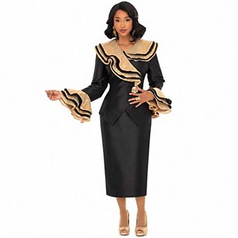 Lisa Rene' Women's Sequin Ruffle Jacket & Skirt Set