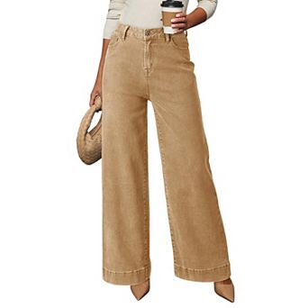 Womens Casual High Waist Jeans Stretch Wide Leg Denim Pants