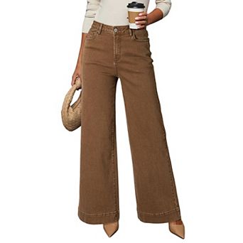 Womens Casual High Waist Jeans Stretch Wide Leg Denim Pants