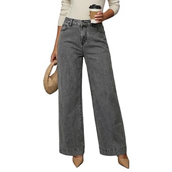 Womens Casual High Waist Jeans Stretch Wide Leg Denim Pants