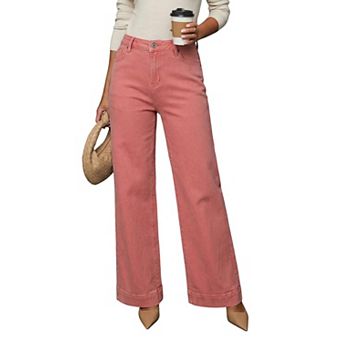 Womens Casual High Waist Jeans Stretch Wide Leg Denim Pants