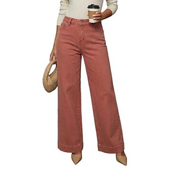 Womens Casual High Waist Jeans Stretch Wide Leg Denim Pants