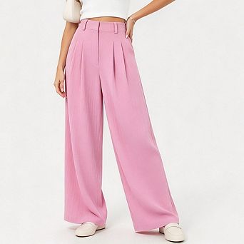 Women's Wide Leg Business Casual Work Trousers Front Pleated Pants with Pockets for Office Outfits