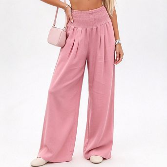 Women's Palazzo Lounge Pants High Waist Wide Leg Casual Trousers with Pockets for Travel and Work