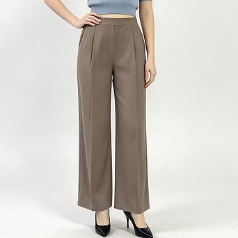 Women's Cotton Elastic Waist Wide Leg Work Dress Pants Business Casual Office Trousers Slacks