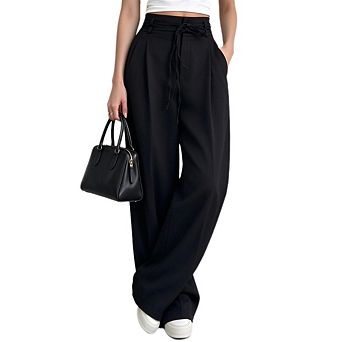 Women's Casual High Waist Straight Leg Trousers Business Pants with Belt