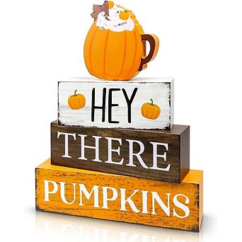 Wooden Pumpkin Tiered Tray Decor, Fall Thanksgiving Table Centerpiece Set