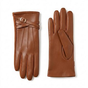 Women's Faux Leather Winter Gloves with Crisscross Wrist Strap and Full Finger Design 9.4 x 3.3in