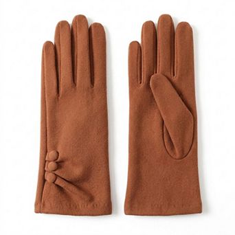 Women's Faux Suede Winter Gloves with Pleated Wrist and Button Detail 9.4 x 3.3in