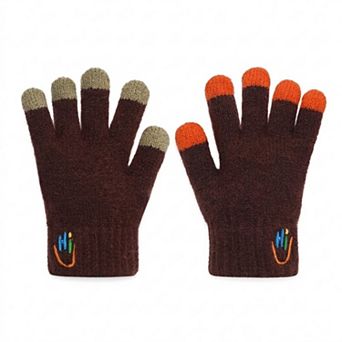 Kids Knit Gloves with Contrast Fingertips and Embroidered Detail 5.3 x 2.5in