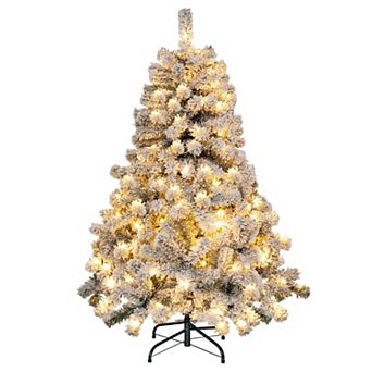 4.5ft Pre‑lit Snow‑Flocked Hinged Artificial Christmas Tree with 295 Branch Tips &150 LED Lights