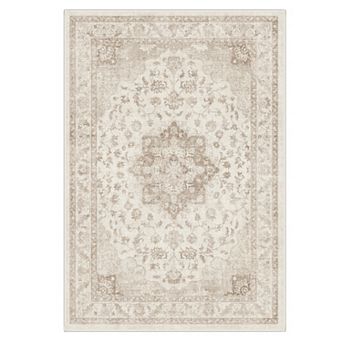 GENIMO Washable Vintage Floral Area Rug, Non Slip Low Pile Stain Resistant Carpet for Living Room