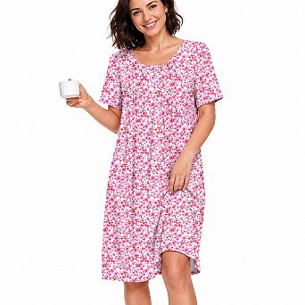 Womens Cotton Short Sleeve Pleated Nightgown House Dress Moomoo Lounge