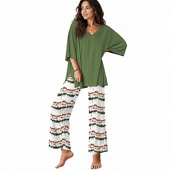 Womens 4 pc Short Sleeve Top Long Pants Pajama Lounge Set Soft Comfy Wear