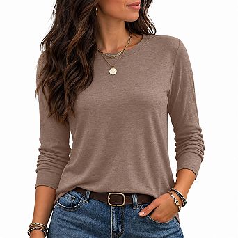 Women's Casual Long Sleeve Crewneck Stretch Tops Versatile Fall Wear