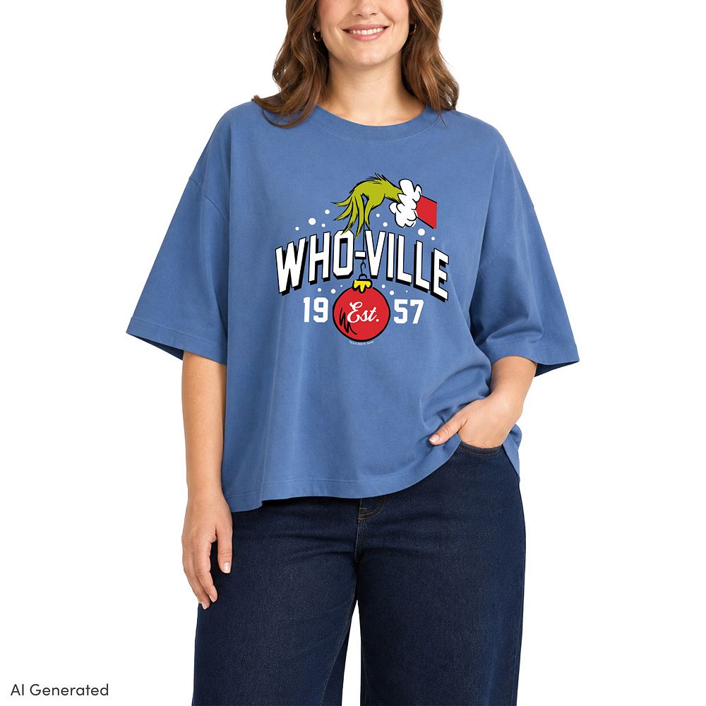 Women's Dr. Seuss Grinch Whoville Grinch Hand Boxy Tee