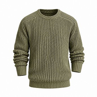 Men Crew Neck Thick Knit Pullover Sweater Loose Fit Long Sleeve