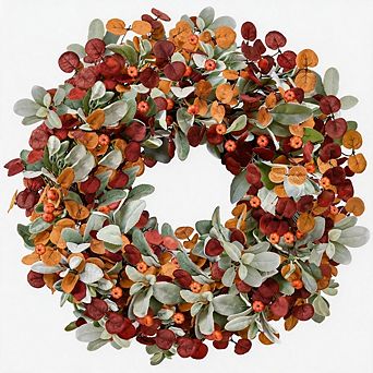 22'' Fall Wreaths for Front Door, Autumn Door Wreath with Eucalyptus Leave
