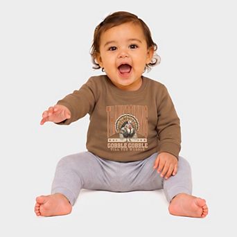 Thanksgiving Gobble Gobble Till You Wobble - Infant Crew Fleece Sweatshirt