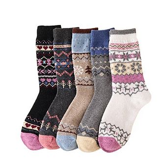 5 Pairs Women's Super Cozy Thick Wool Winter Crew Socks