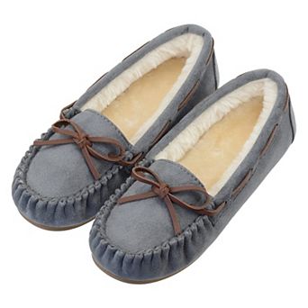 Womens Moccasin Slippers Suede Fleece Lined Bow Indoor Outdoor