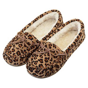 Womens Moccasin Slippers Suede Fleece Lined Bow Indoor Outdoor
