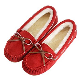 Womens Moccasin Slippers Suede Fleece Lined Bow Indoor Outdoor
