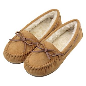 Womens Moccasin Slippers Suede Fleece Lined Bow Indoor Outdoor