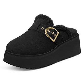Womens Genuine Leather Platform Clogs Memory Foam Slip On Shoes