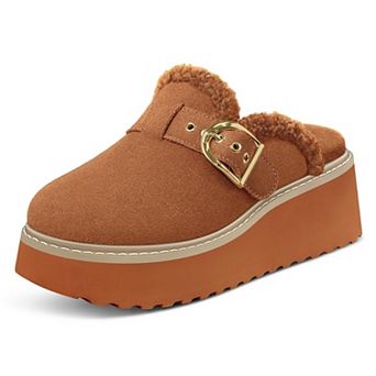 Womens Genuine Leather Platform Clogs Memory Foam Slip On Shoes