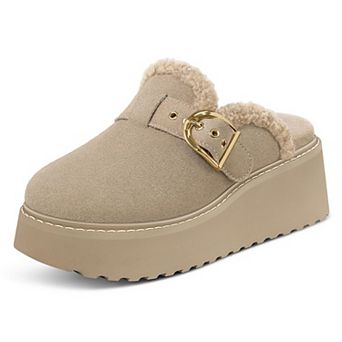 Womens Genuine Leather Platform Clogs Memory Foam Slip On Shoes