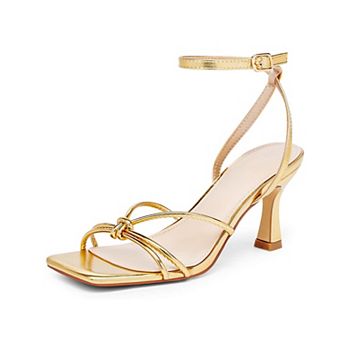 Womens Square Open Toe Stiletto Kitten Heel Ankle Buckle Sandals