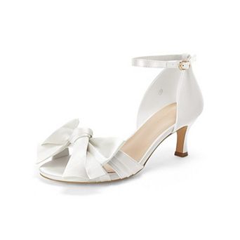 Womens Kitten Heel Bow Sandals Open Ankle Wedding Dress Shoes