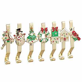 Set of 7 Stocking Holders Non Slip Weighted Christmas Mantle Decor Hooks