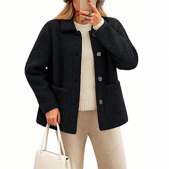 Womens Fleece Sherpa Teddy Coat Long Sleeve Button Down Outerwear