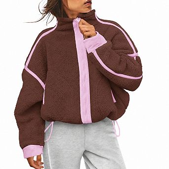 Womens Fleece Sherpa Jacket Zip Up Long Sleeve Cozy Outerwear