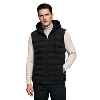 Men's Corduroy Hooded Puffer Vest Zipper Winter Waistcoat