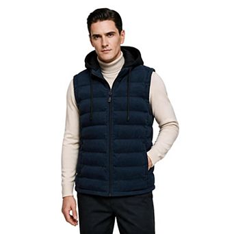 Men's Corduroy Hooded Puffer Vest Zipper Winter Waistcoat