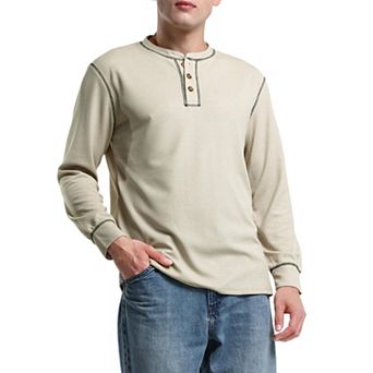 Men's Waffle Henley Shirt Long Sleeve T-Shirt Casual Top