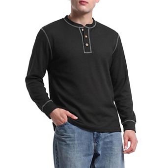 Men's Waffle Henley Shirt Long Sleeve T-Shirt Casual Top